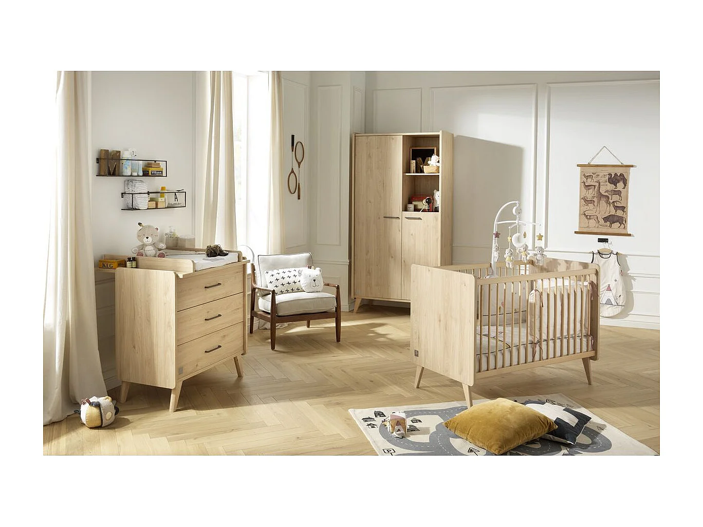 Chambre bébé complète Arty, Lit 120x60 et Commode à langer - Chêne suave ARTY - Sauthon