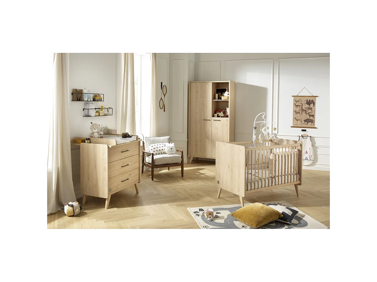 Chambre bébé complète Arty, Lit 120x60 et Commode à langer - Chêne suave ARTY - Sauthon