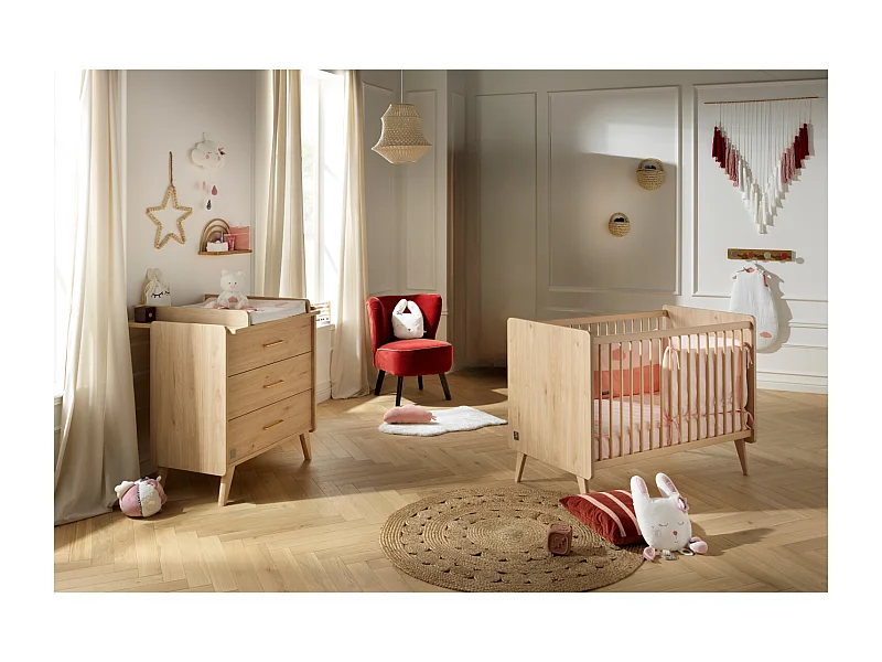 Chambre bébé complète Arty, Lit 120x60 et Commode à langer - Chêne suave ARTY - Sauthon