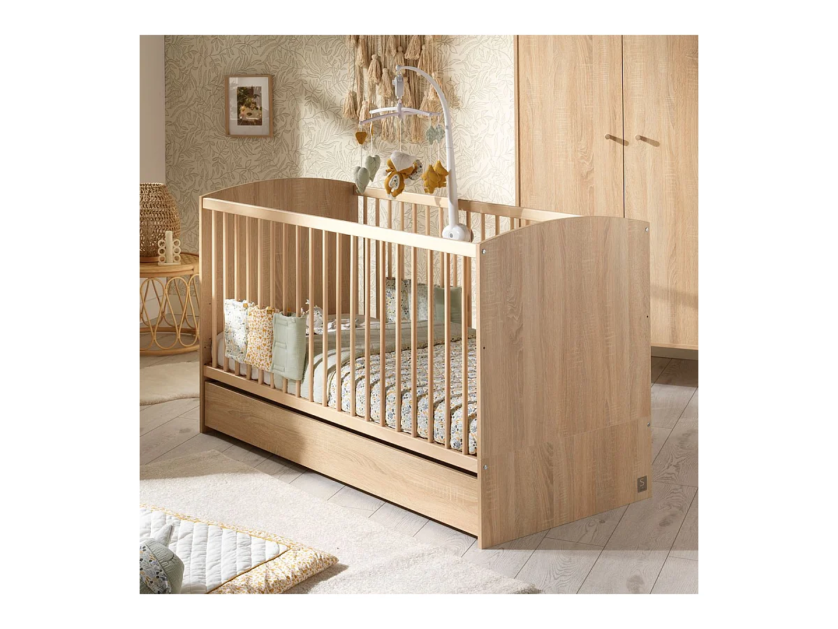 Chambre bébé évolutive Access, Lit 140x70 et Commode à langer - Chêne doré ACCESS - Sauthon