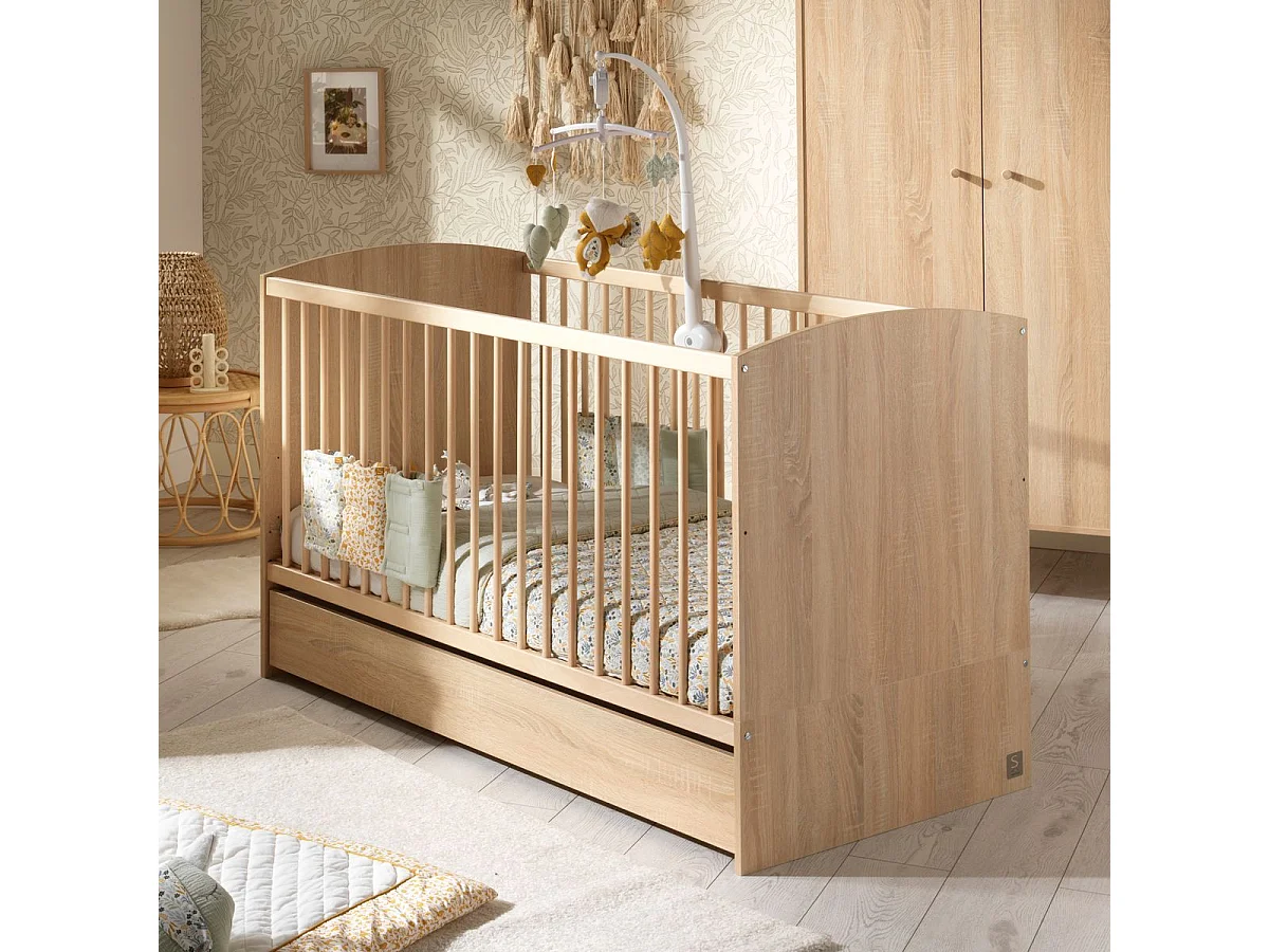 Chambre bébé évolutive Access, Lit 140x70 et Commode à langer - Chêne doré ACCESS - Sauthon