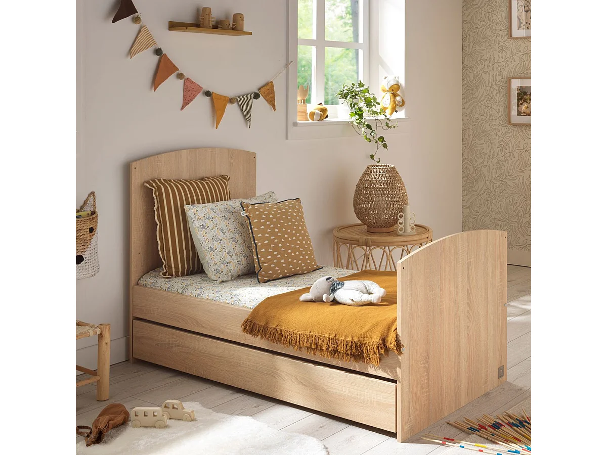 Chambre bébé évolutive Access, Lit 140x70 et Commode à langer - Chêne doré ACCESS - Sauthon