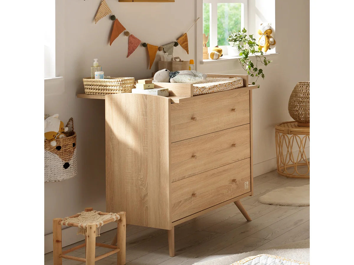 Chambre bébé évolutive Access, Lit 140x70 et Commode à langer - Chêne doré ACCESS - Sauthon