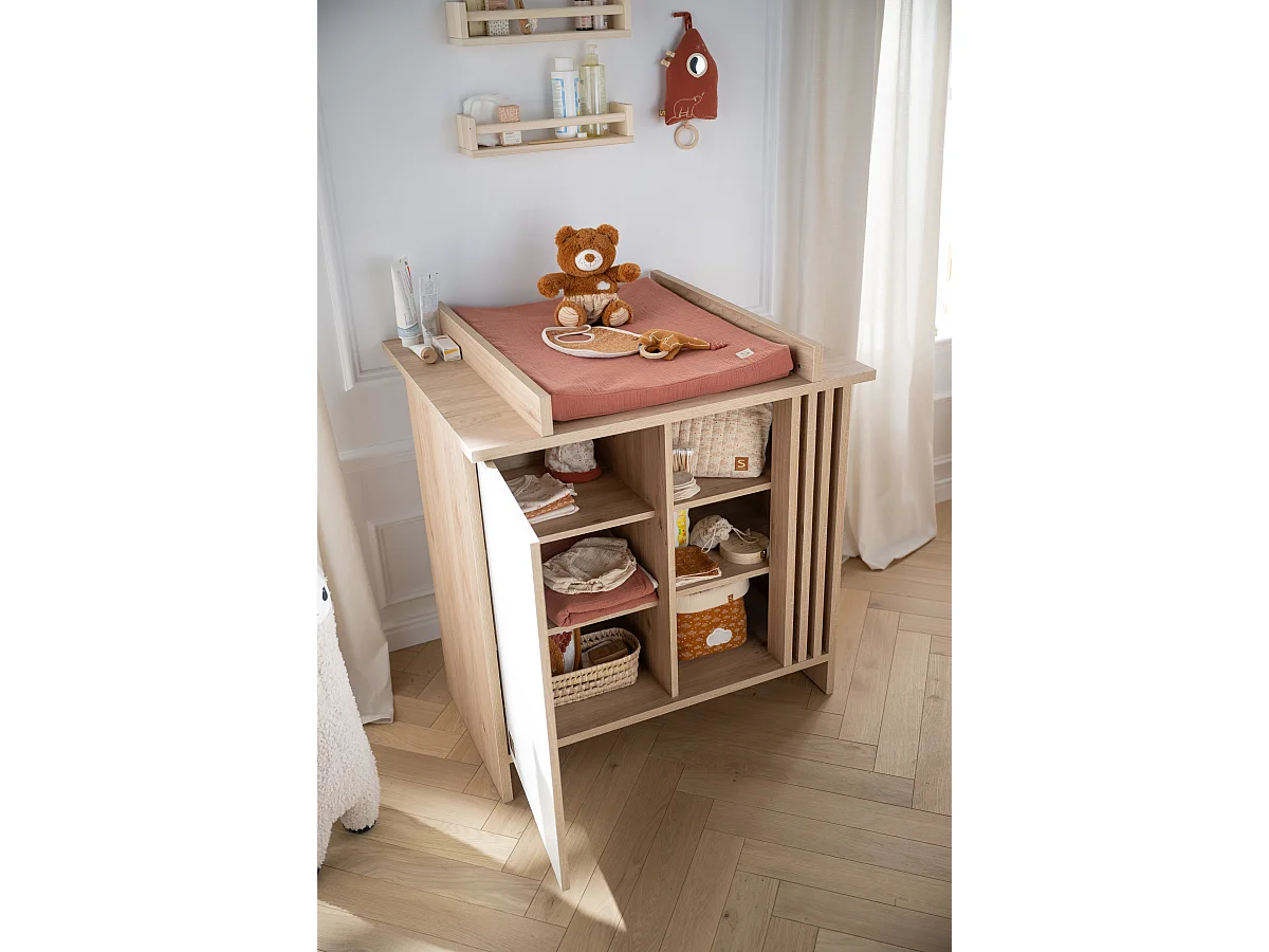 Chambre bébé évolutive Tokyo, Lit 140x70 évolutif et Commode à langer claustra - Chêne suave TOKYO - Sauthon