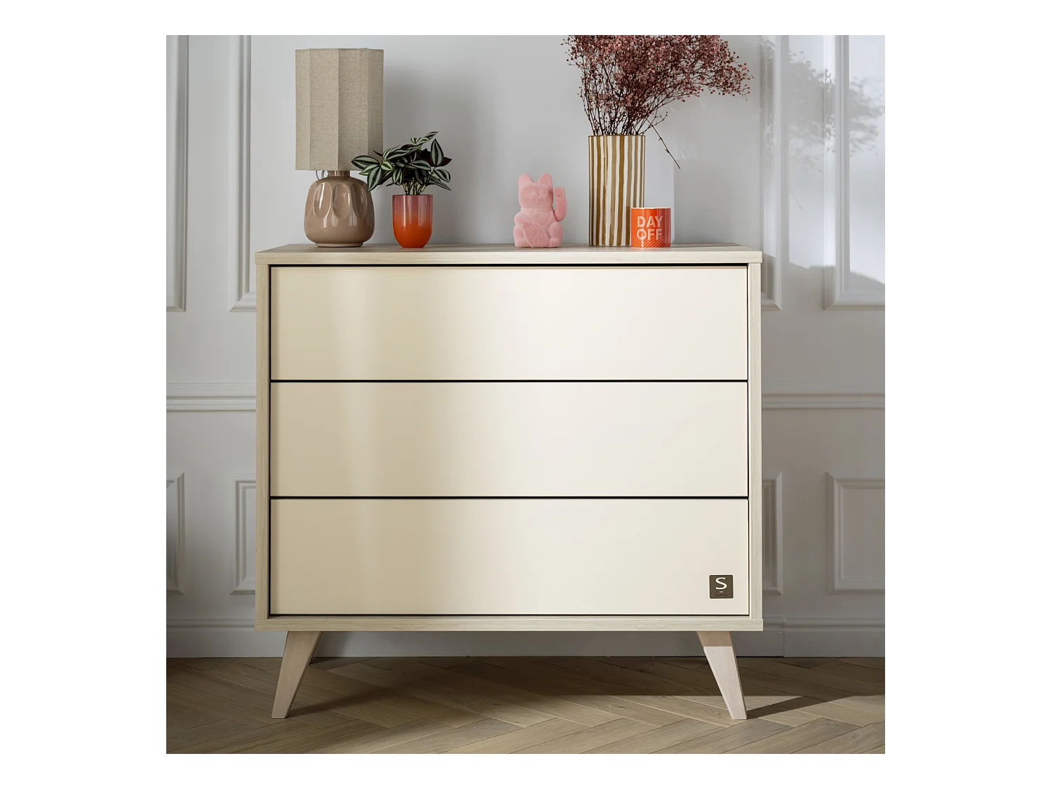 Chambre bébé évolutive Mélinée, Lit 120x60 évolutif et Commode à langer 3 tiroirs - Chêne sépia MELINEE - Sauthon