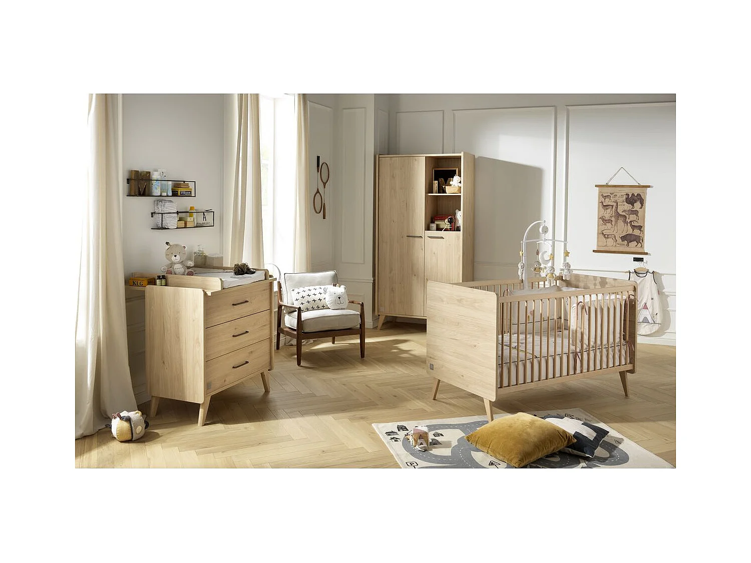 Arty Cuna Convertible, Cama 140x70cm y Mueble Cambiador - Roble Suave