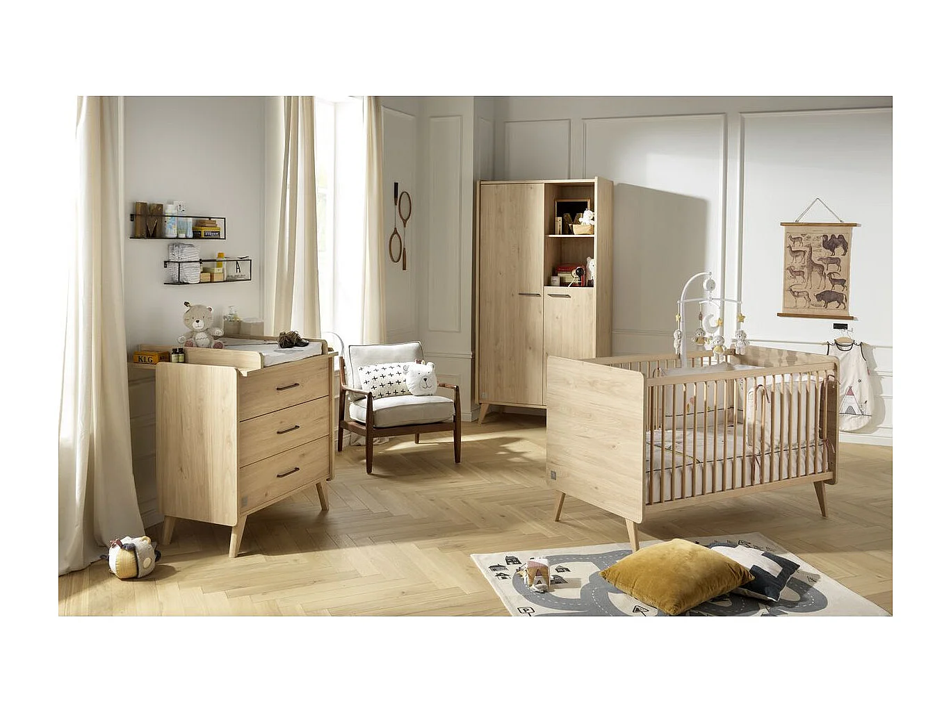 Arty Cuna Convertible, Cama 140x70cm y Mueble Cambiador - Roble Suave