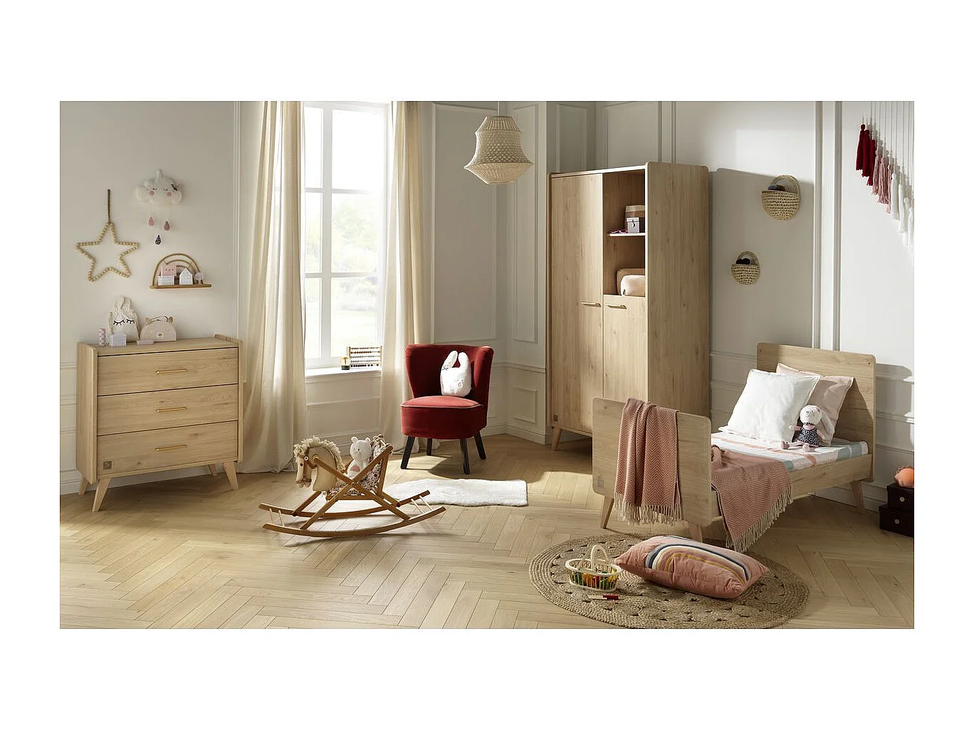 Chambre bébé évolutive Arty, Lit 140x70 et Commode à langer - Chêne suave ARTY - Sauthon