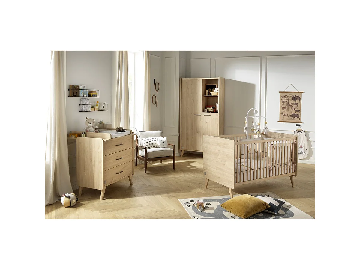 Chambre bébé évolutive Arty, Lit 140x70 et Commode à langer - Chêne suave ARTY - Sauthon