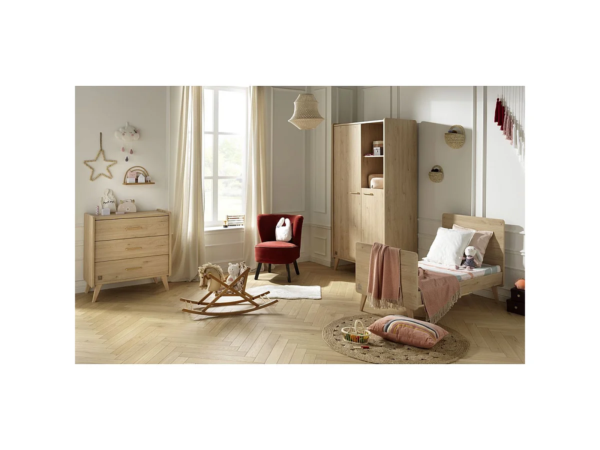 Chambre bébé évolutive Arty, Lit 140x70 et Commode à langer - Chêne suave ARTY - Sauthon