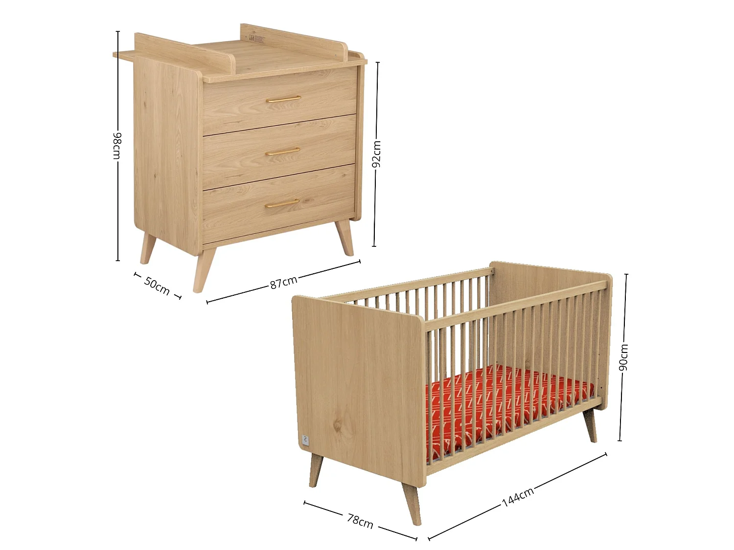 Chambre bébé évolutive Arty, Lit 140x70 et Commode à langer - Chêne suave ARTY - Sauthon