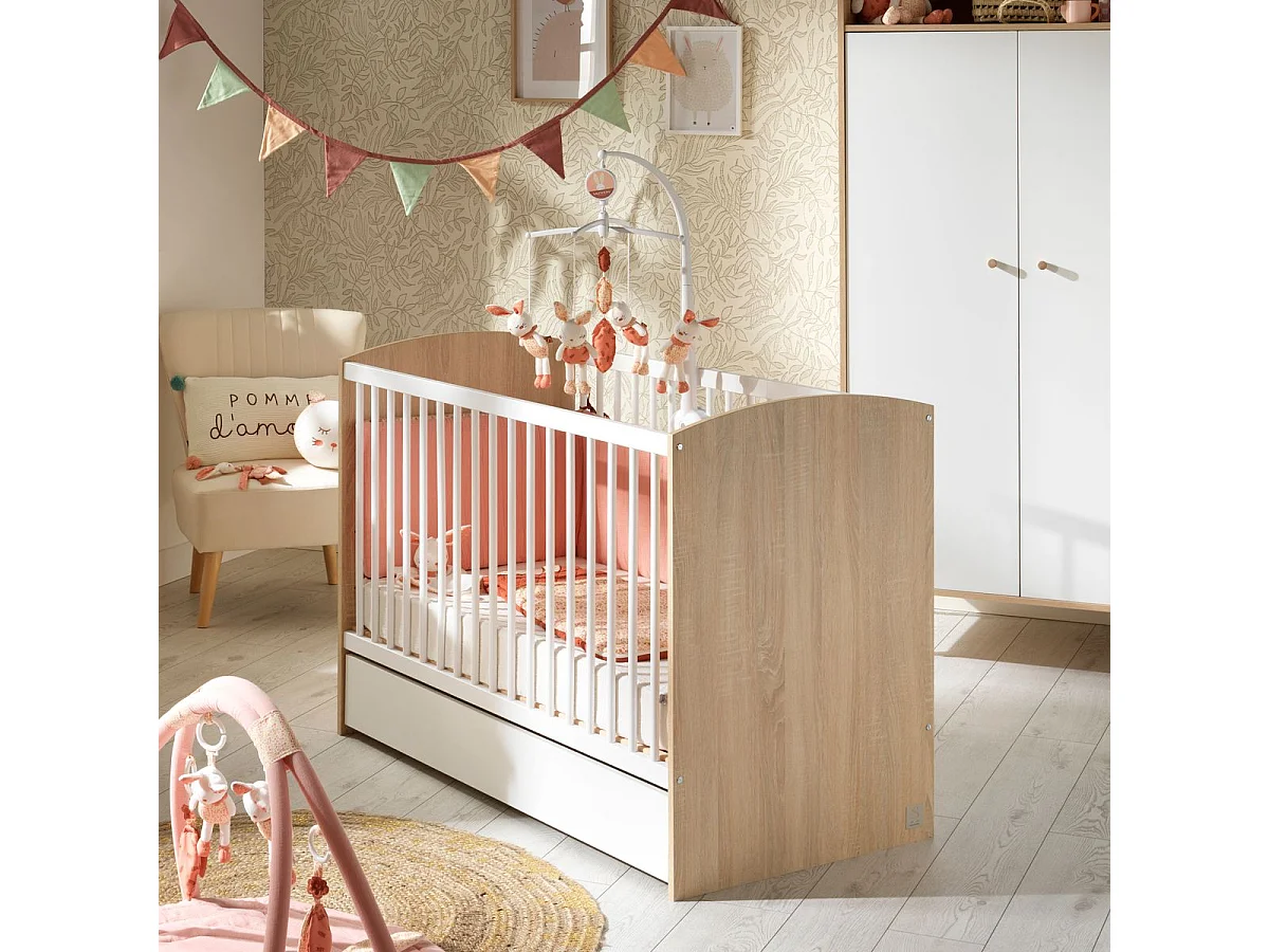 Chambre bébé complète Access, Lit 120x60 et Commode à langer - Chêne doré ACCESS - Sauthon