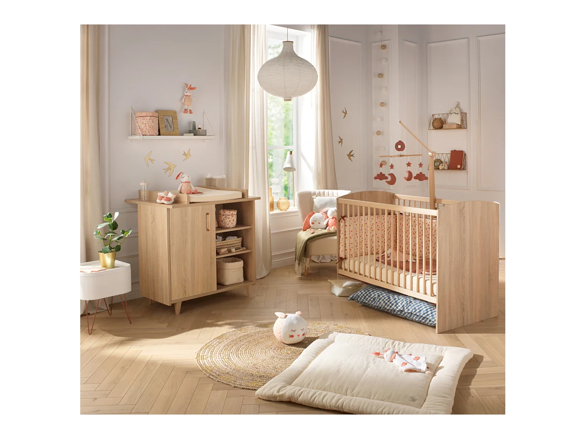 Chambre bébé complète: lit 120x60 et commode à langer SAM - Sauthon