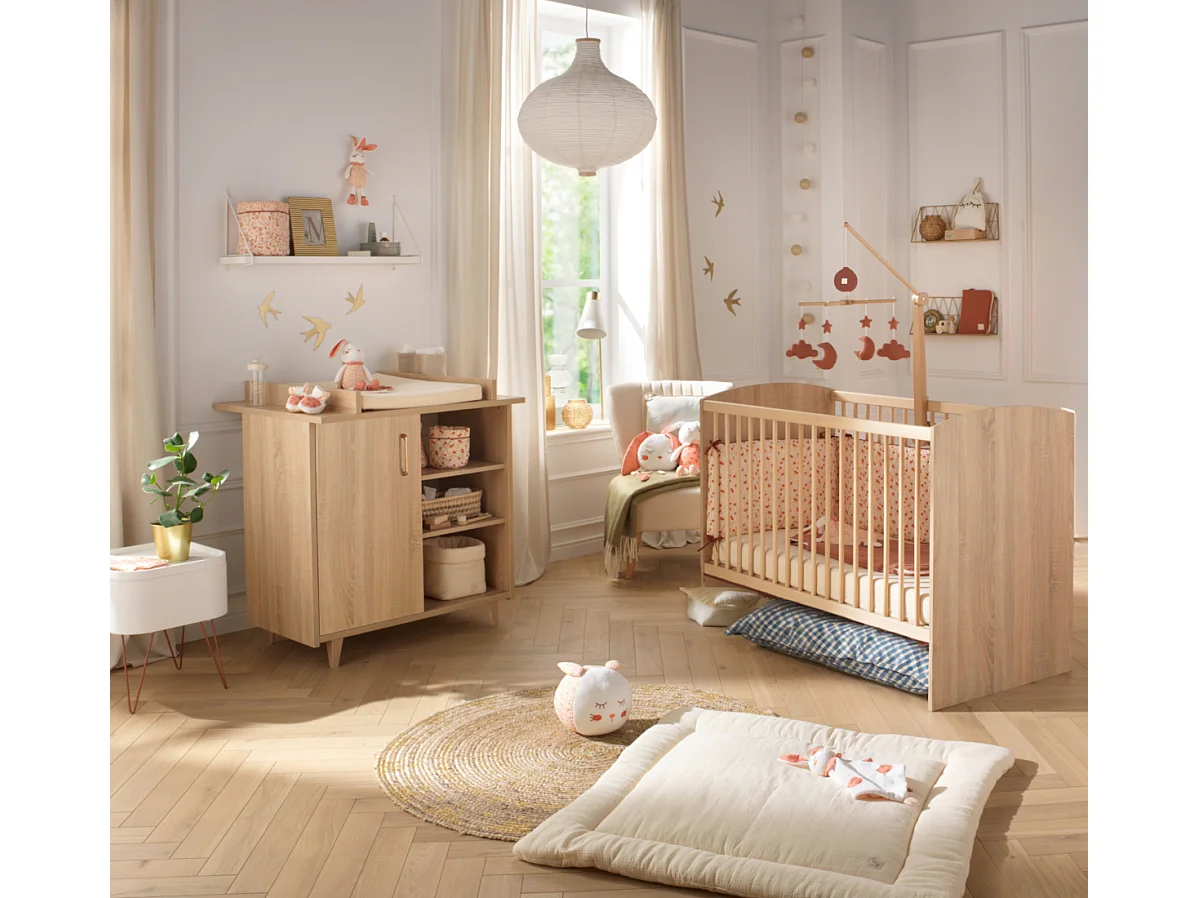 Chambre bébé complète: lit 120x60 et commode à langer SAM - Sauthon