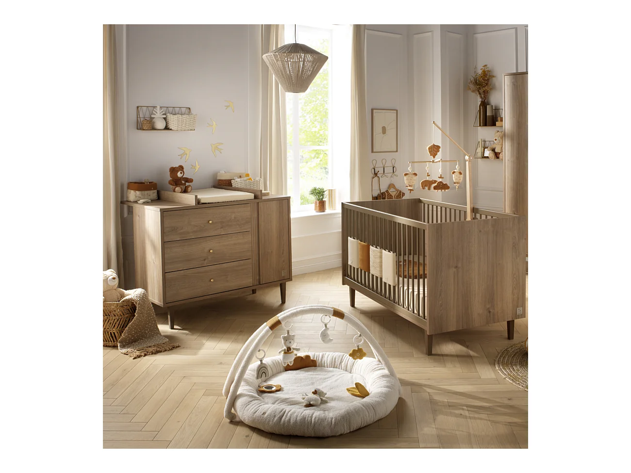 Chambre bébé évolutive Mokka, Lit 140x70 évolutif et Commode à langer - Chêne Mokka MOKKA - Sauthon