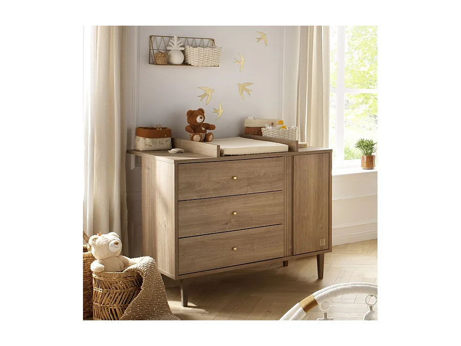 Chambre bébé évolutive Mokka, Lit 140x70 évolutif et Commode à langer - Chêne Mokka MOKKA - Sauthon
