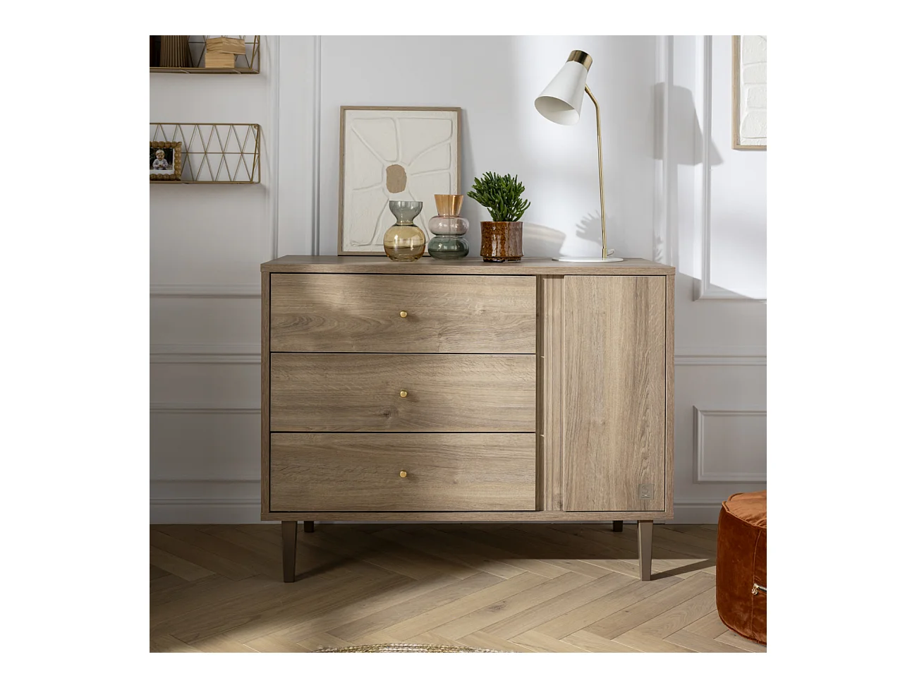 Chambre bébé évolutive Mokka, Lit 140x70 évolutif et Commode à langer - Chêne Mokka MOKKA - Sauthon