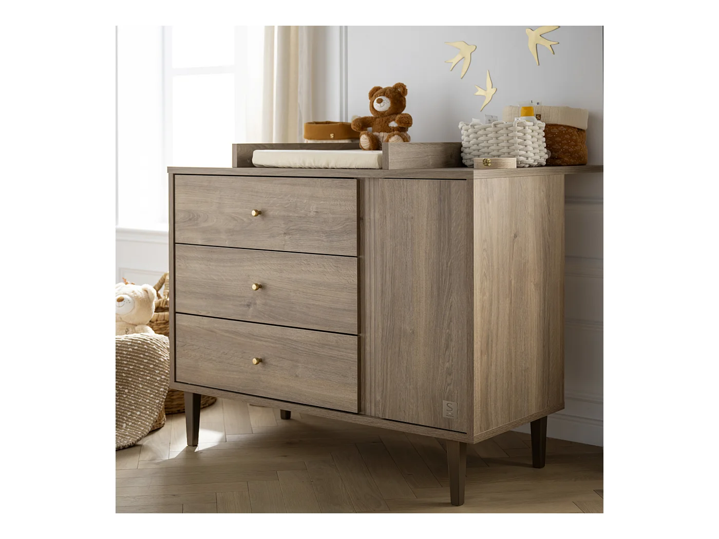 Chambre bébé évolutive Mokka, Lit 140x70 évolutif et Commode à langer - Chêne Mokka MOKKA - Sauthon