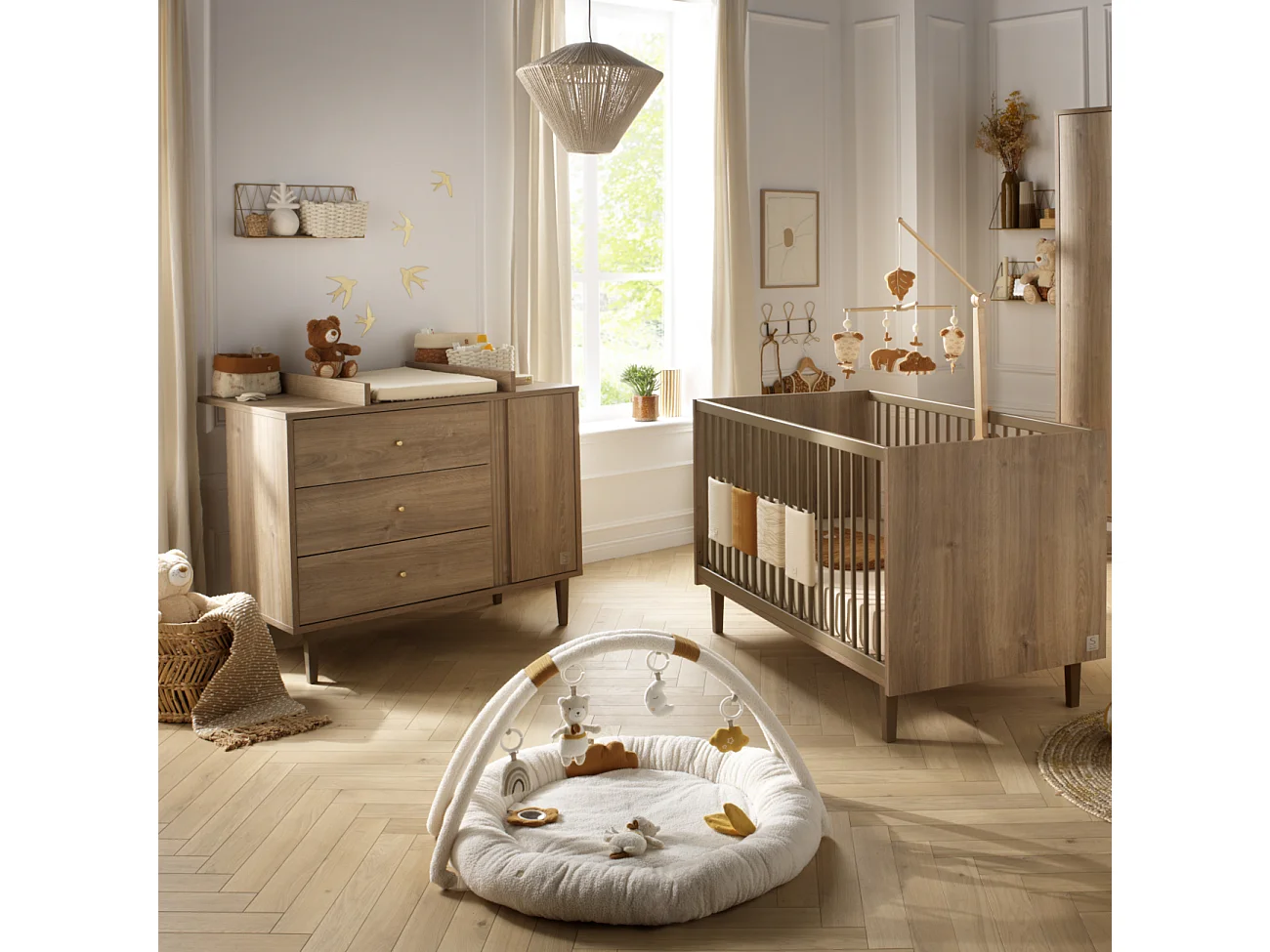 Evolving babykamer Mokka, Evolving bed 140x70 en commode - Chêne Mokka