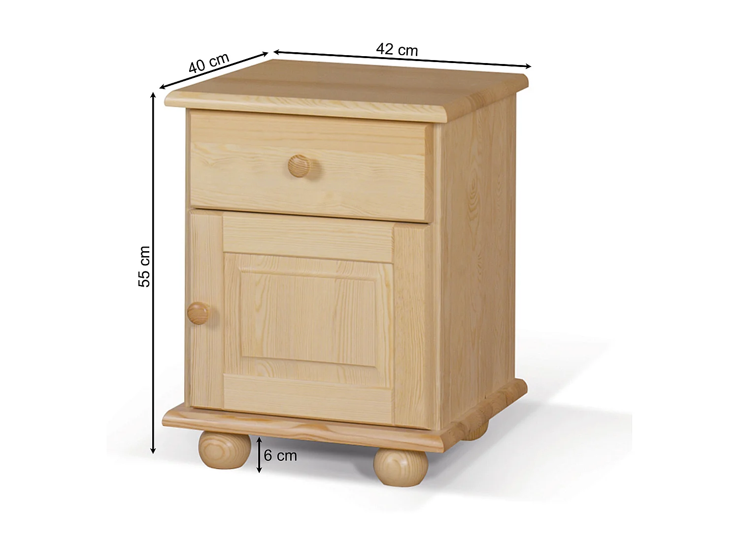 Szafka nocna z drewna litego, sosnowa z szufladą i drzwiczkami P OLIVER