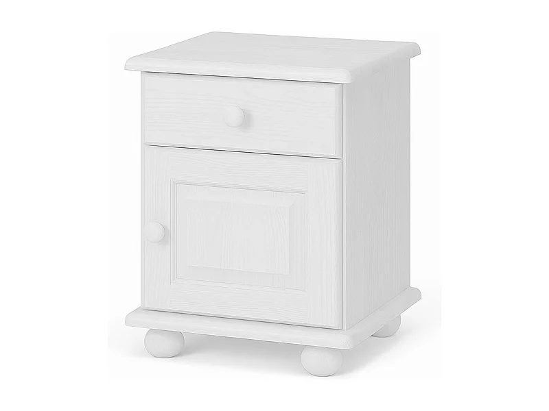 Szafka nocna z drewna litego, biała, z szufladą i drzwiczkami P OLIVER