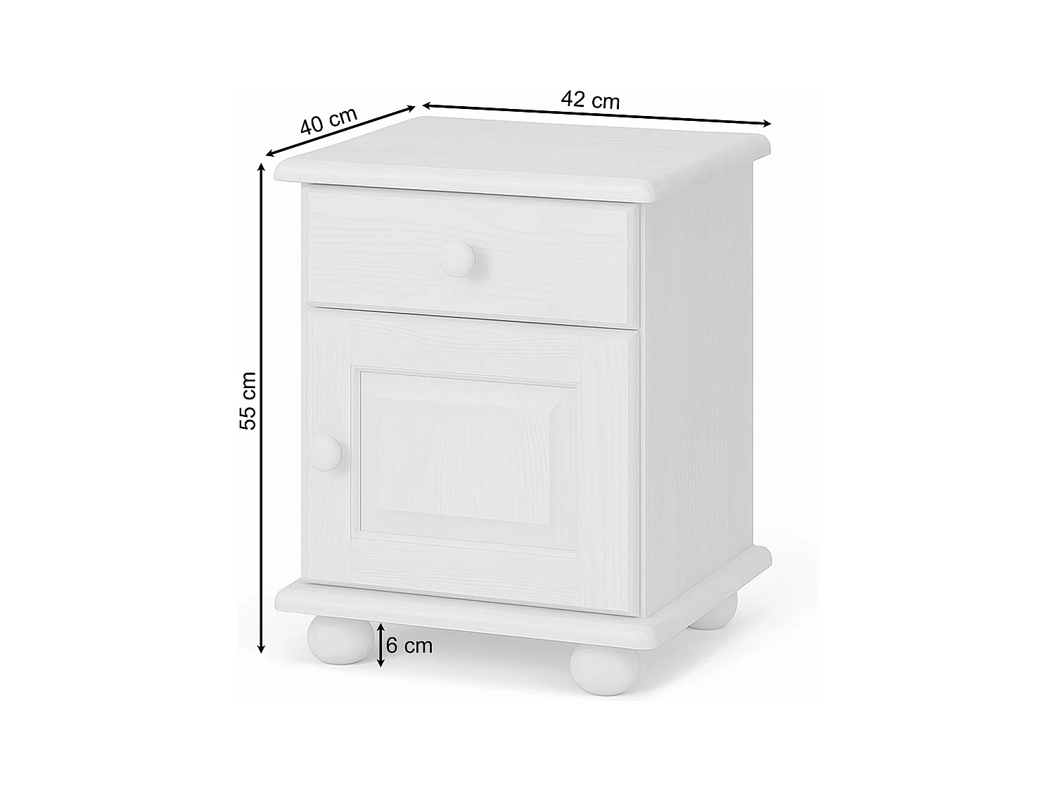 Szafka nocna z drewna litego, biała, z szufladą i drzwiczkami L OLIVER