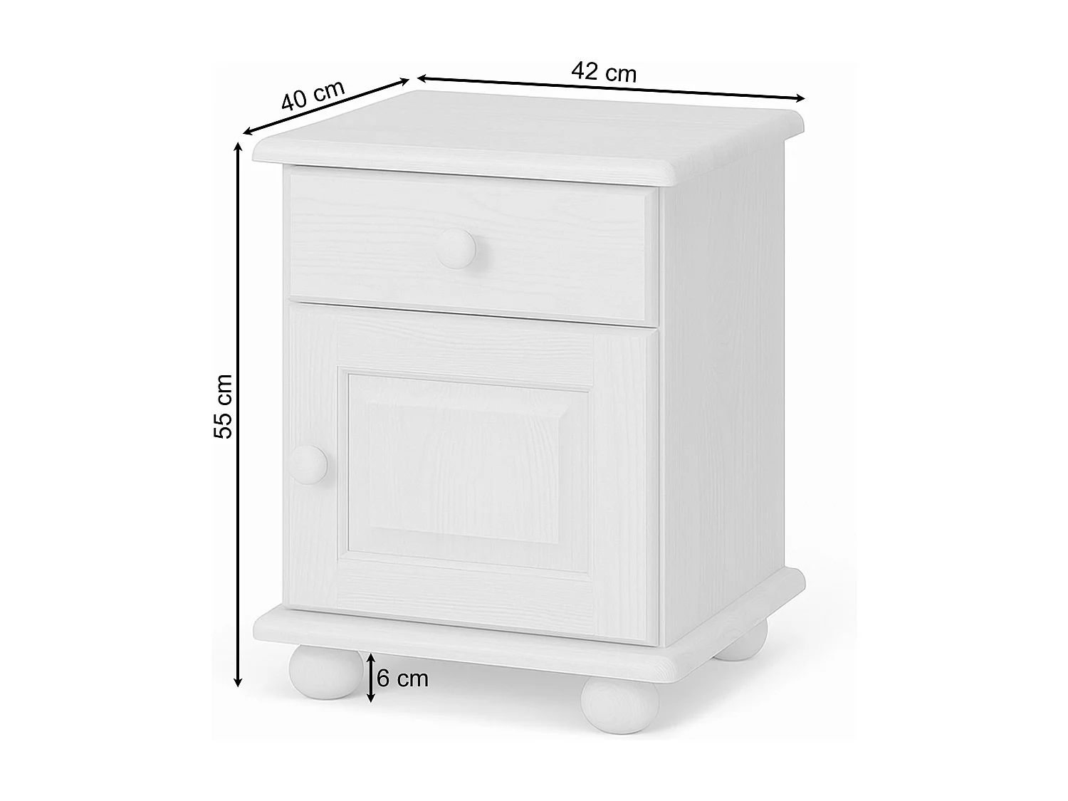 Szafka nocna z drewna litego, biała, z szufladą i drzwiczkami L OLIVER