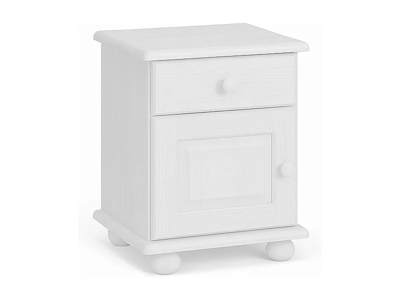 Szafka nocna z drewna litego, biała, z szufladą i drzwiczkami L OLIVER
