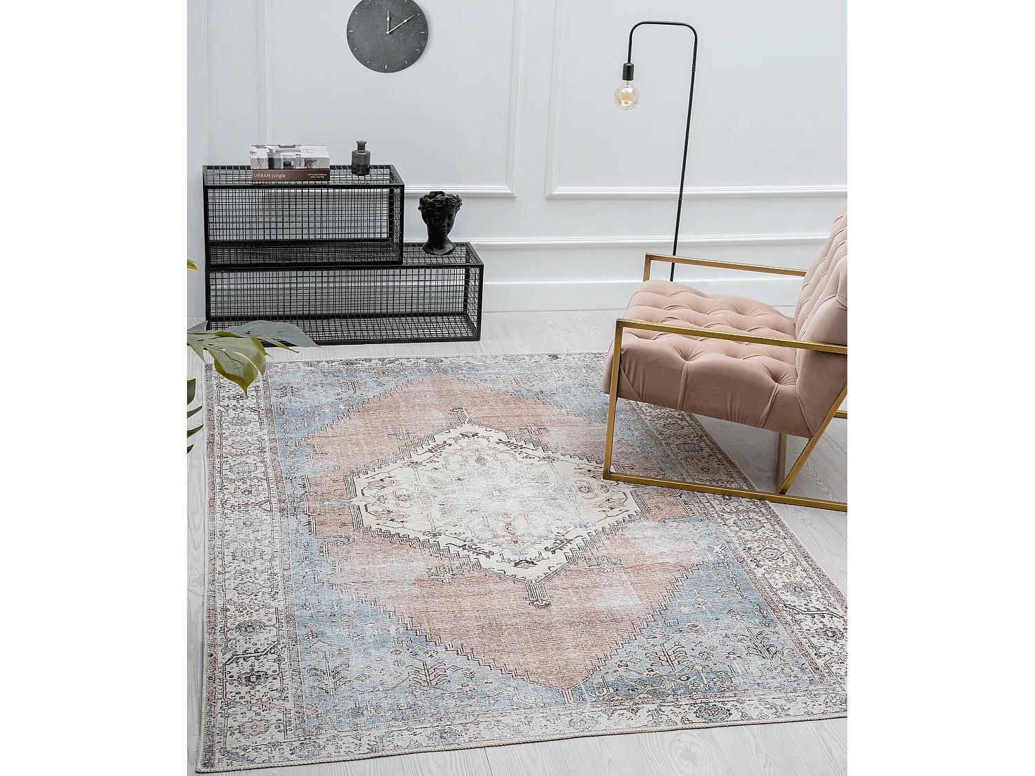 Tapis Zen classique lavable, Bleu Rose, 160 x 230 cm