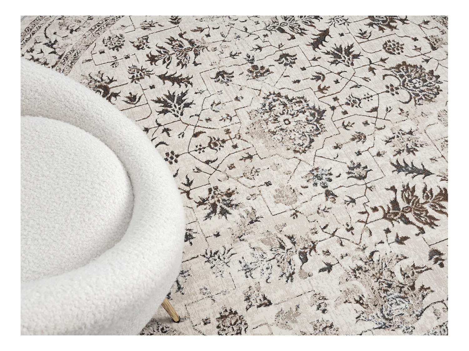 Tapis Mila brillant, classique vintage, Crème, 200 cm, Rond