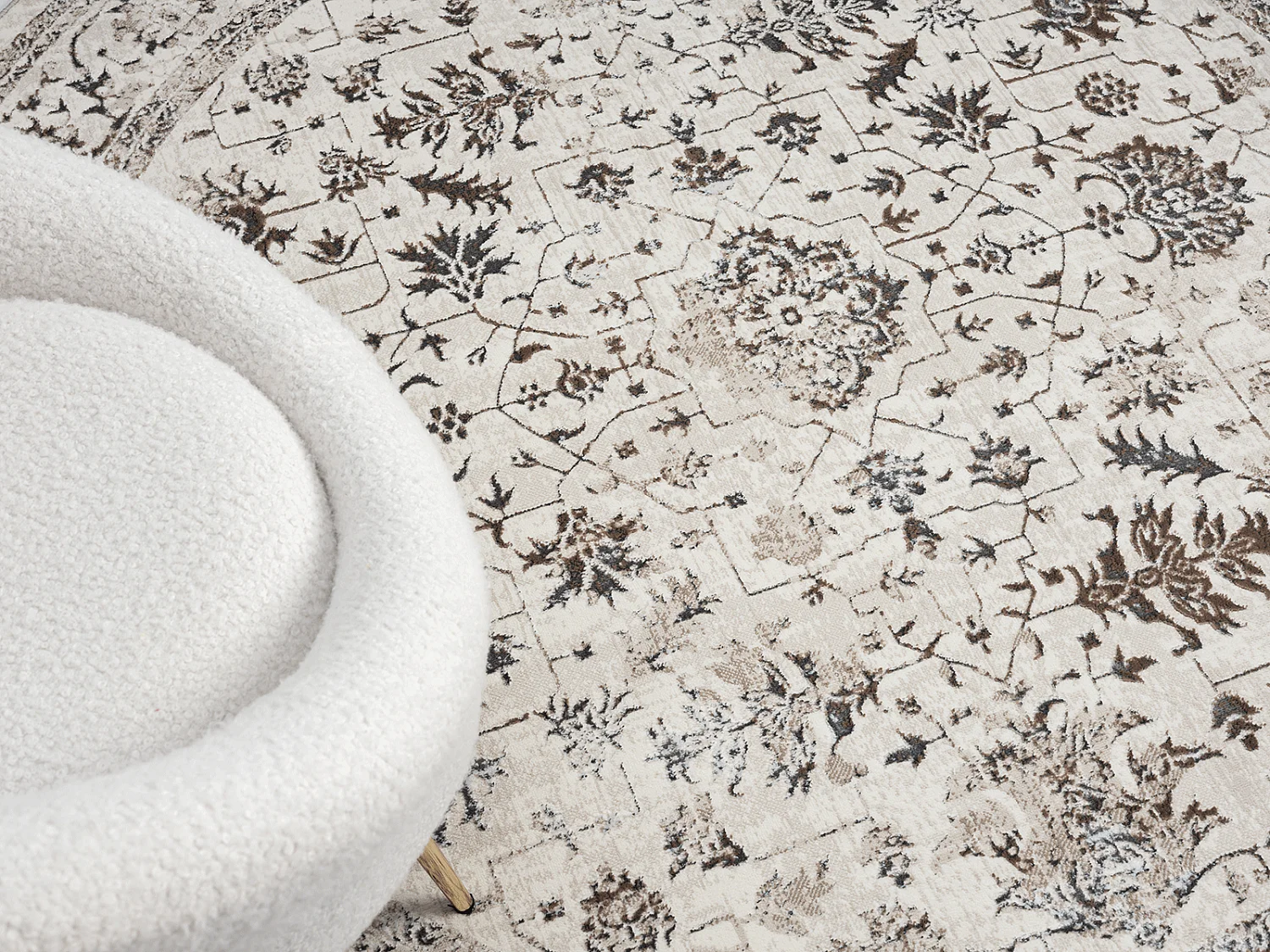 Tapis Mila brillant, classique vintage, Crème, 200 cm, Rond