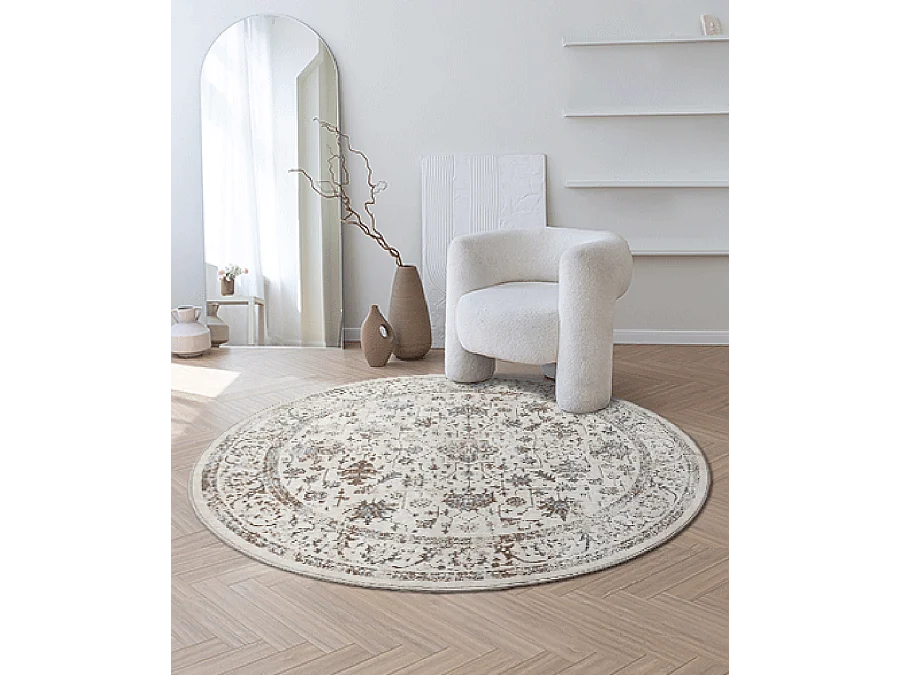 Tapis Mila brillant, classique vintage, Crème, 200 cm, Rond
