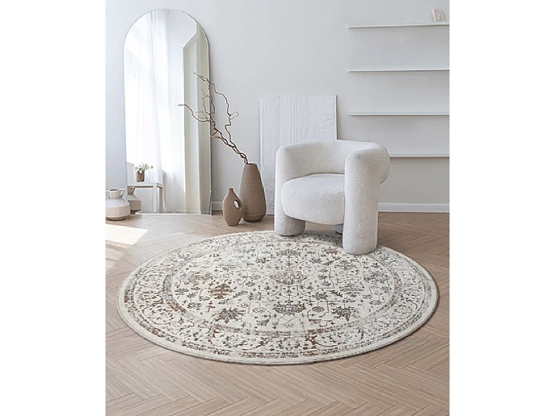 Tapis Mila brillant, classique vintage, Crème, 200 cm, Rond