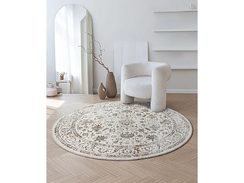 Tapis Mila brillant, classique vintage, Crème, 200 cm, Rond