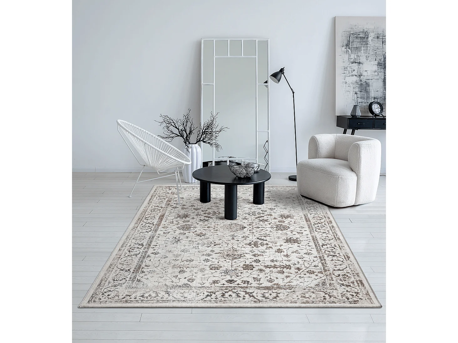 Tapis Mila brillant, classique vintage, Crème, 80 x 150 cm