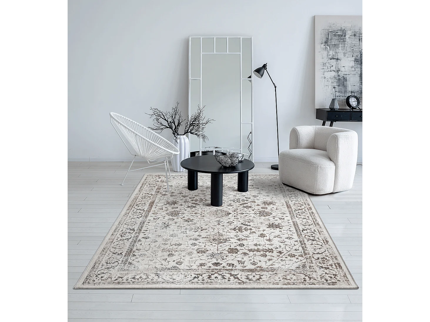 Tapis Mila brillant, classique vintage, Crème, 80 x 150 cm