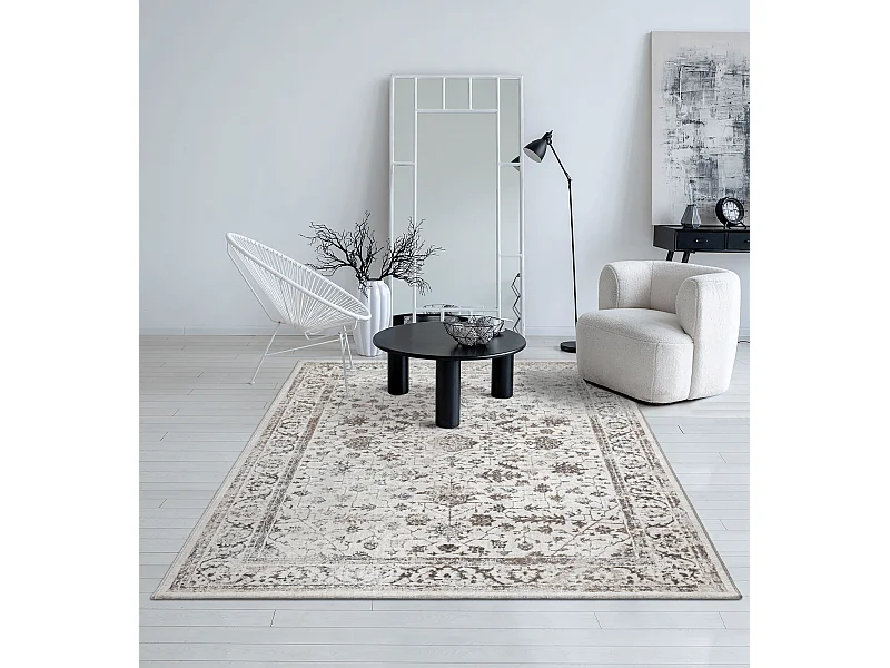 Tapis Mila brillant, classique vintage, Crème, 240 x 340 cm