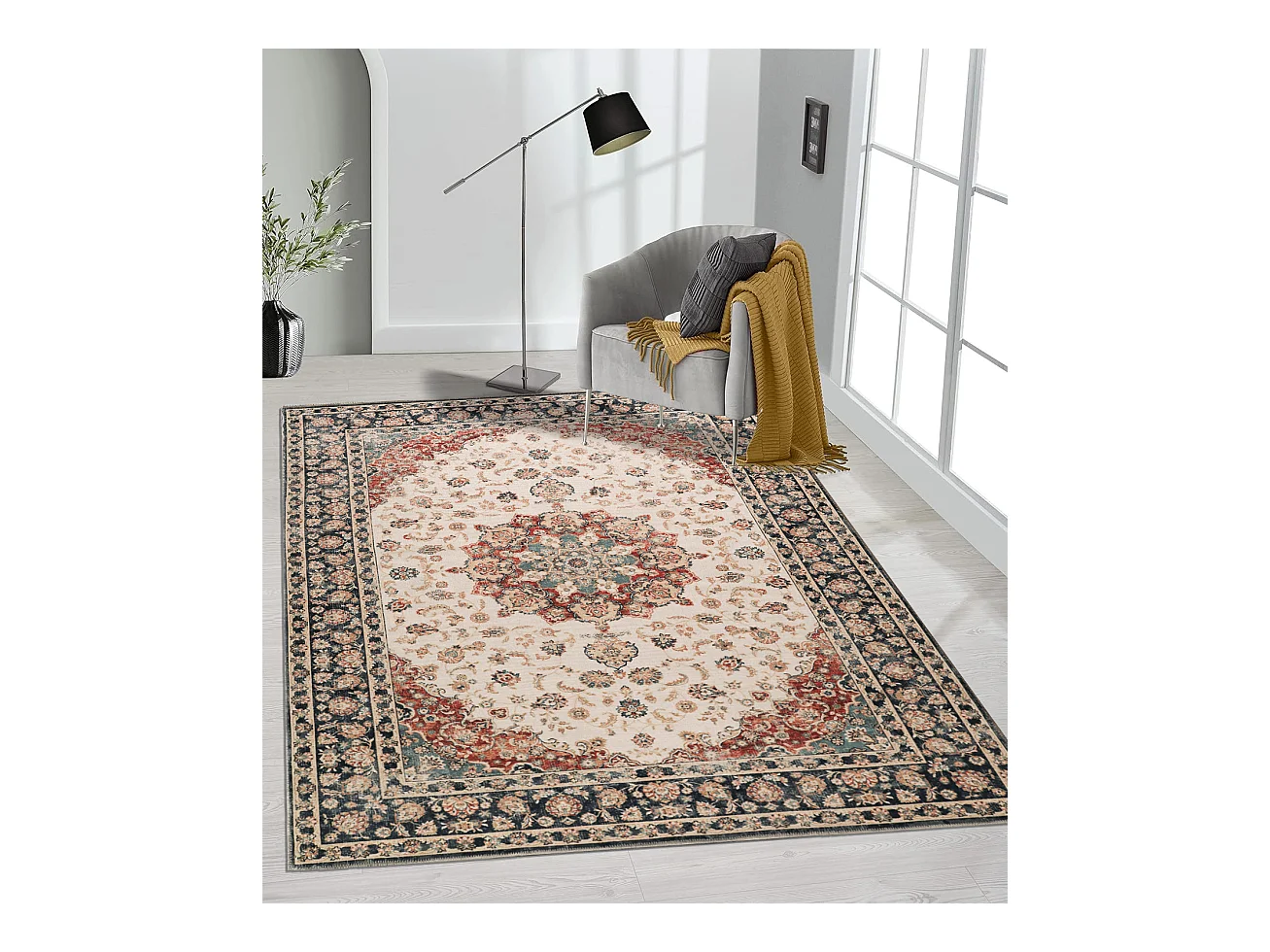 Teppich Zen Klassisch Waschbar, Cream Multi, 120 x 170 cm