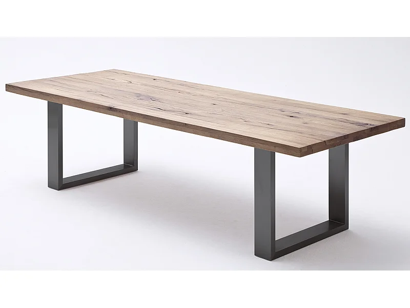 Table à manger en chêne massif bassano/anthracite - L220 x H76 x P100 cm