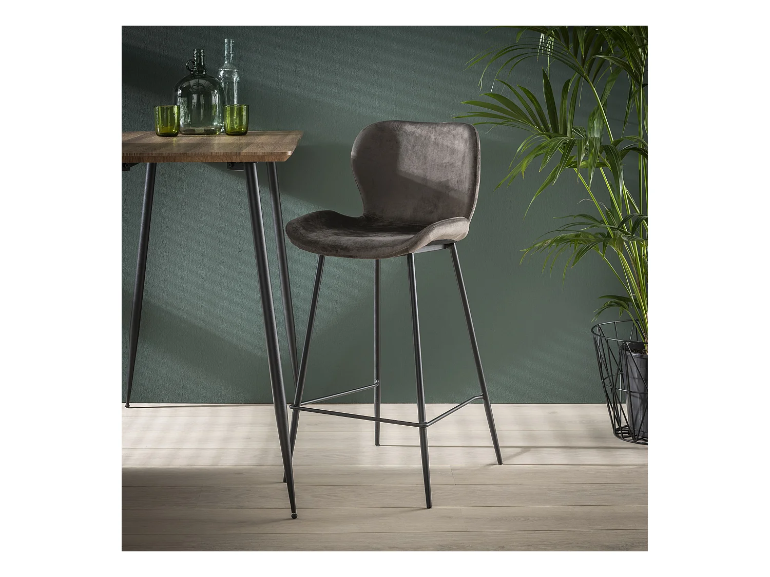 Tabouret de bar Velours - Anthracite - 4 pièces