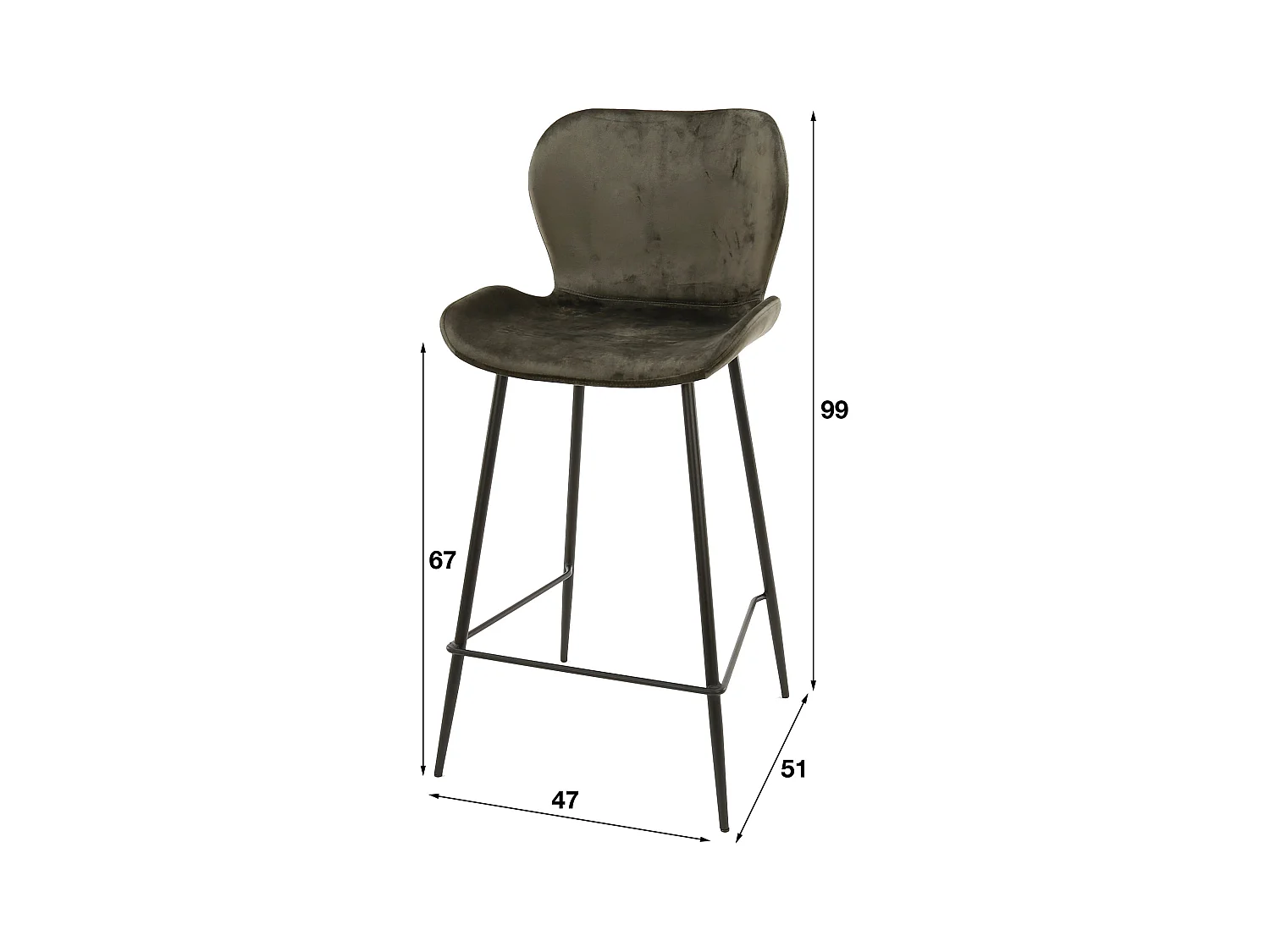 Tabouret de bar Velours - Anthracite - 4 pièces