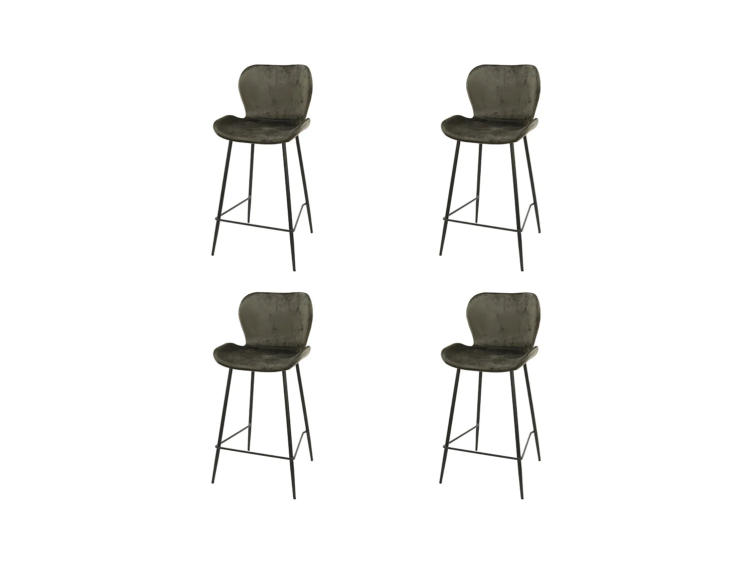 Tabouret de bar Velours - Anthracite - 4 pièces