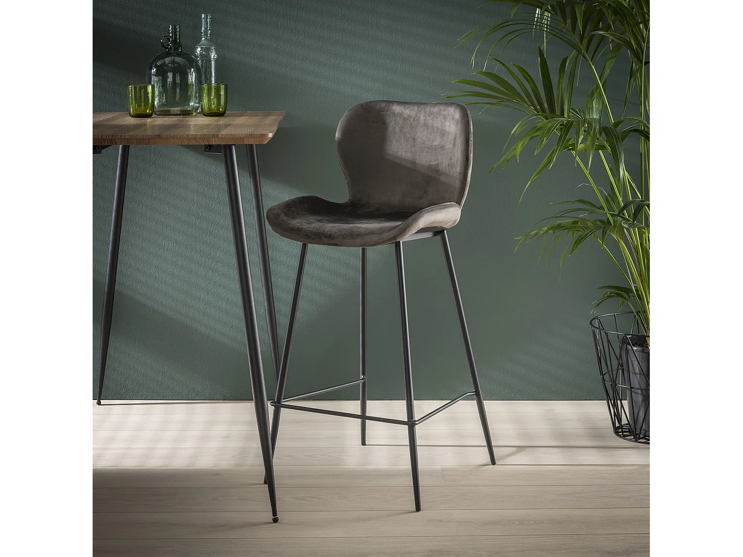 Tabouret de bar Velours - Anthracite - 4 pièces