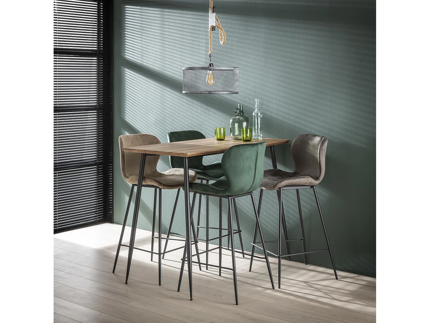 Tabouret de bar Velours - Anthracite - 4 pièces