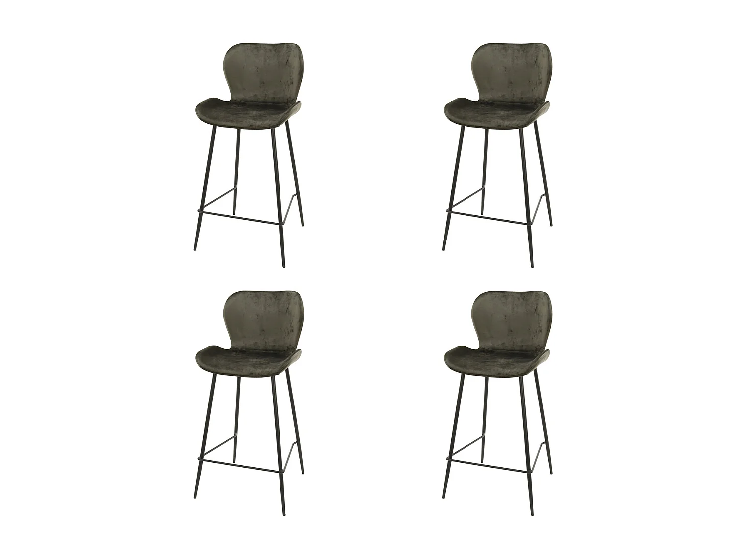 Tabouret de bar Velours - Anthracite - 4 pièces
