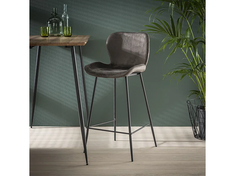 Tabouret de bar Velours - Anthracite - 4 pièces