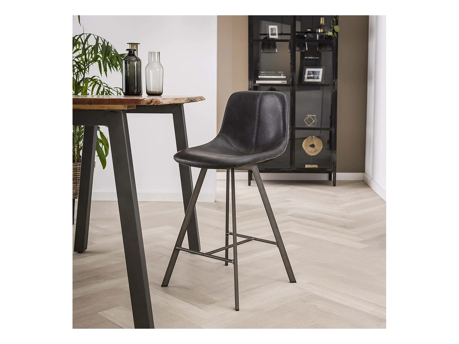 Tabouret de bar Zig-Zag - Noir - 4 pièces - 47x51x94