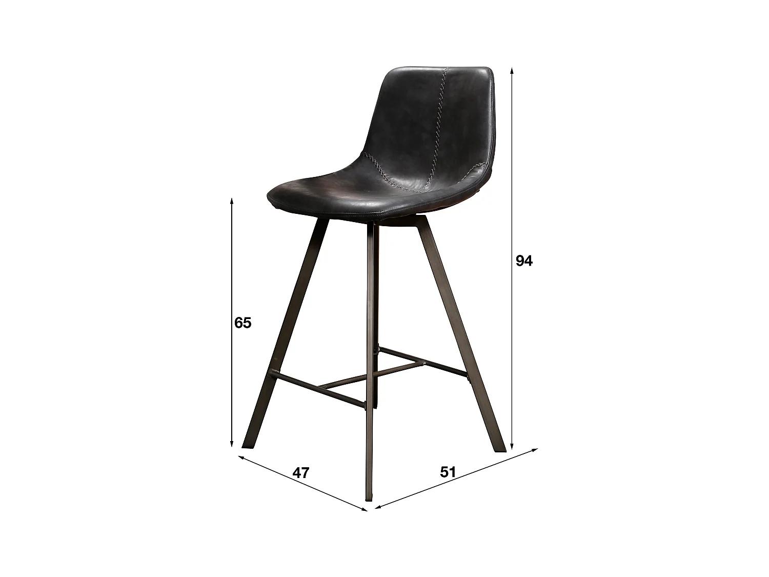 Tabouret de bar Zig-Zag - Noir - 4 pièces - 47x51x94
