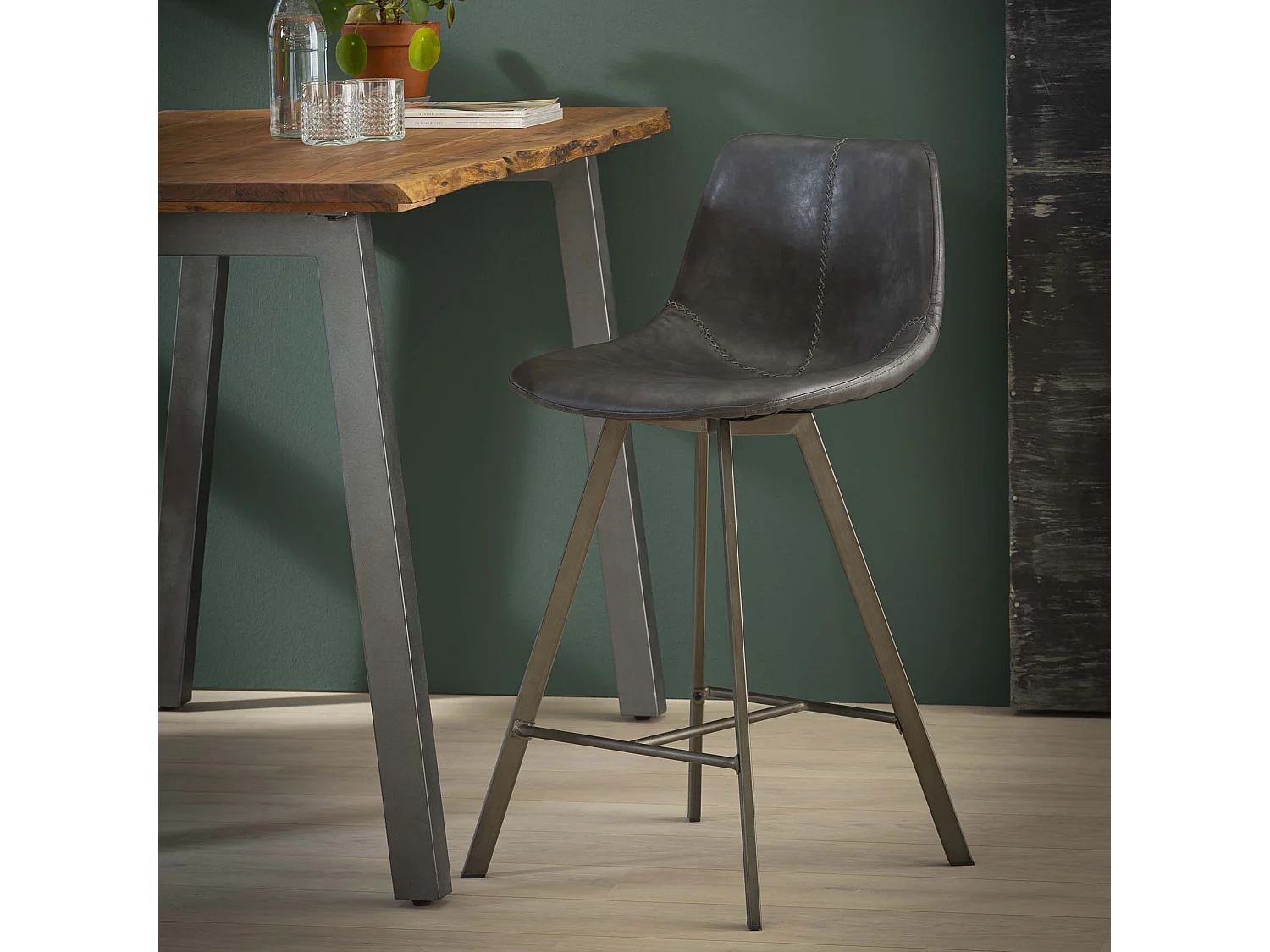 Tabouret de bar Zig-Zag - Noir - 4 pièces - 47x51x94