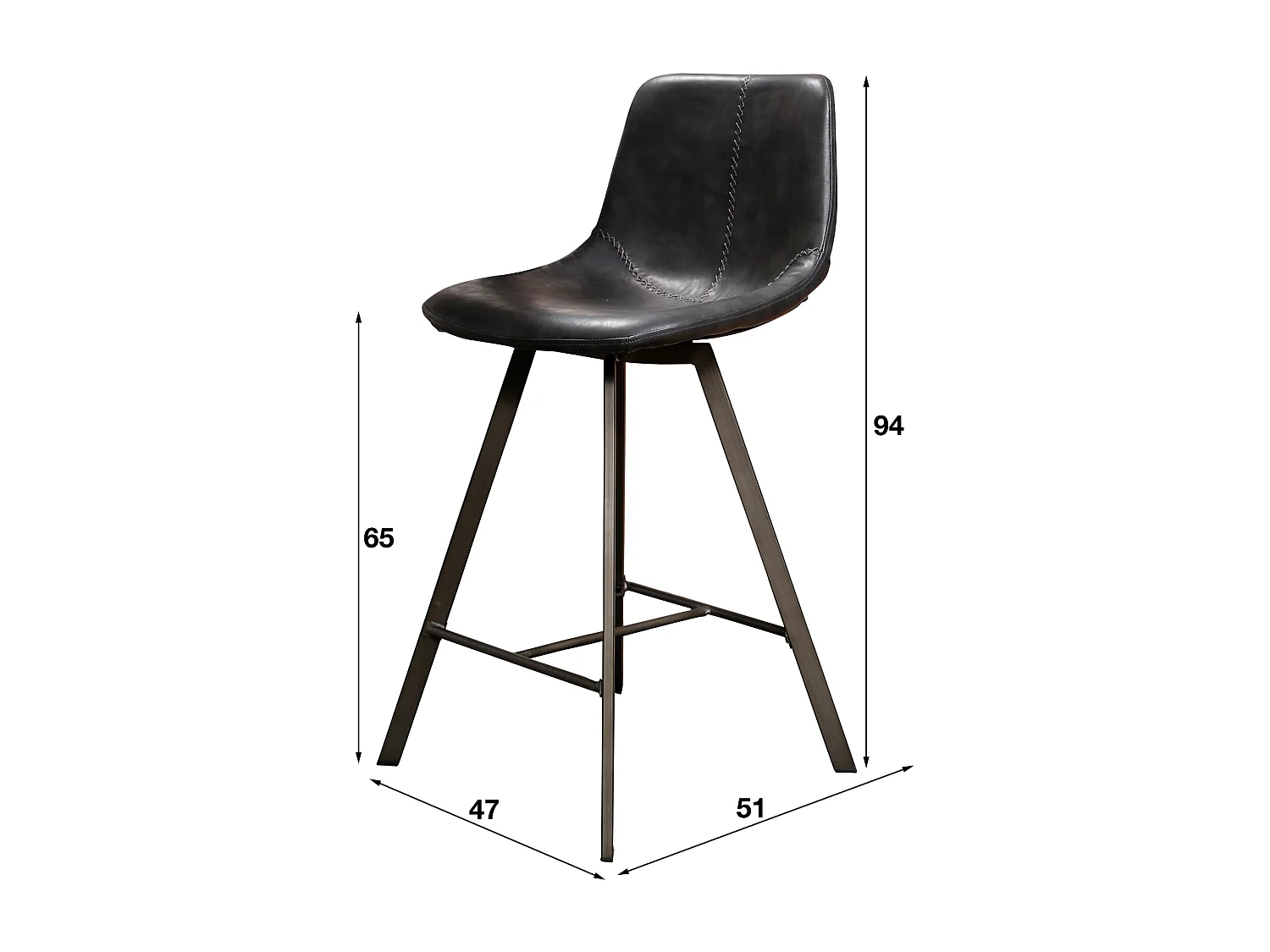 Tabouret de bar Zig-Zag - Noir - 4 pièces - 47x51x94